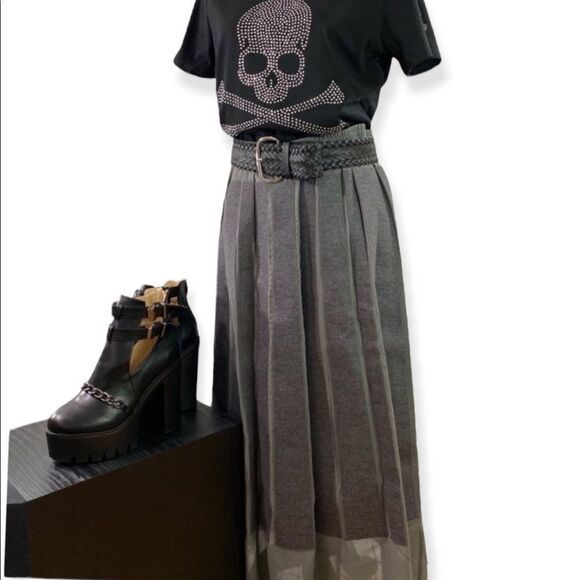 Victor & Rolf Gray Wool & Silk Wide Panels Long Skirt - NEW - Picture 2 of 5